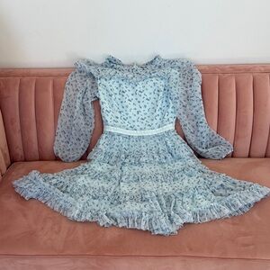 Ivy City Co Light Blue Floral Ruffle Dress